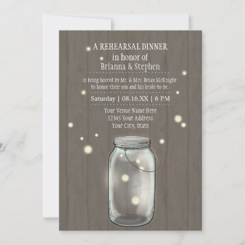 Firefly Mason Jar Rustic Country Rehearsal Dinner Invitation