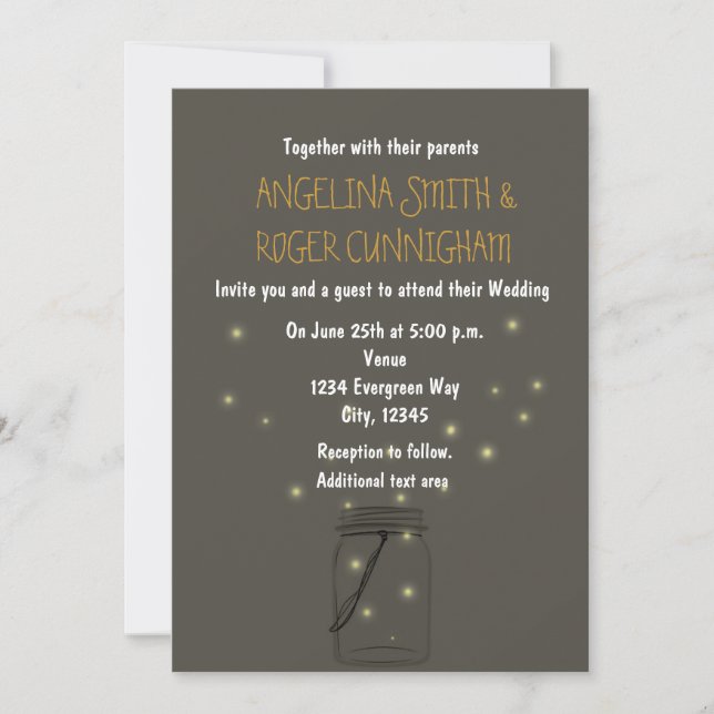 Firefly Mason Jar Rustic Wedding Invitation (Front)