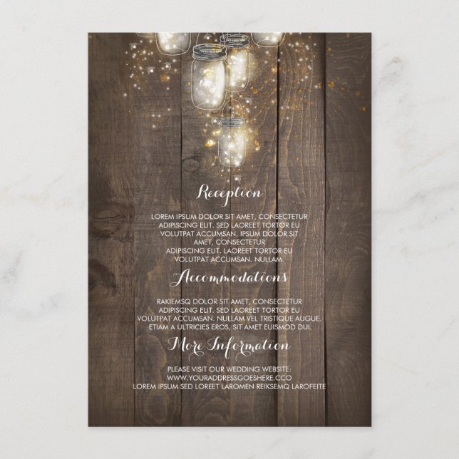 Firefly Mason Jars Rustic Wedding Information Enclosure Card (Front)