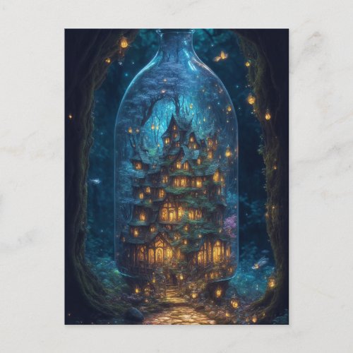 Firefly Village  Fantasy Digital Art  Postcard
