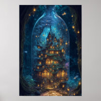 Firefly Village | Fantasy Digital Art  Poster