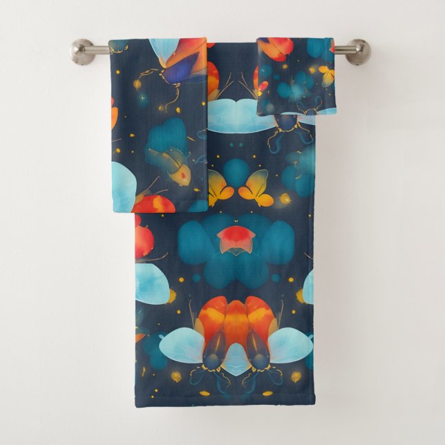 Firefly Watercolor Colorful Personalized Pattern Bath Towel Set (Insitu)