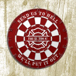 Firehouse Fire Station Fireman Dartboard and Darts<br><div class="desc">The perfect game item for the crew at the fire station! As shown for Fire Station #7 with one of our favorite firefighter slogans... Send us to hell, we'll put it out! But text is fully customizable. Just click the personalize button to easily change to a phrase of your own...</div>