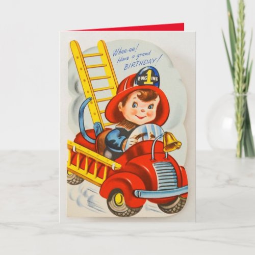 Fireman 1940s Vintage Birthday Card