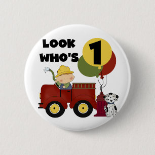 Fireman 1st Birthday Tshirts and Gifts Button