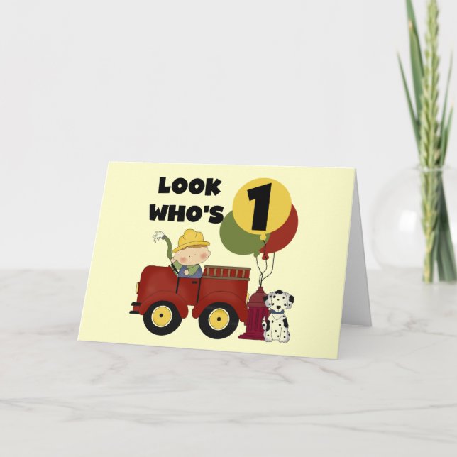 Fireman 1st Birthday Tshirts and Gifts Card (Front)