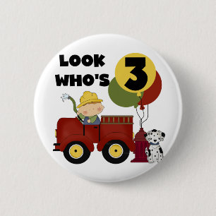 Fireman 3rd Birthday T-shirts and Gifts Button