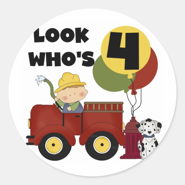 Fireman 4th Birthday Tshirts and Gifts Classic Round Sticker (Front)