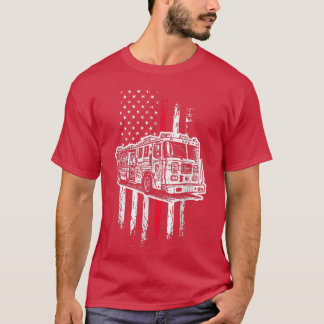 Fireman American Flag Firefighter Fire Truck  T-Shirt
