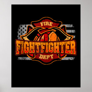 Fireman American Flag Red Line US Firefighter Gift Poster