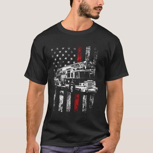 Fireman American Flag Shirt Thin Red Line Firefigh (Front)