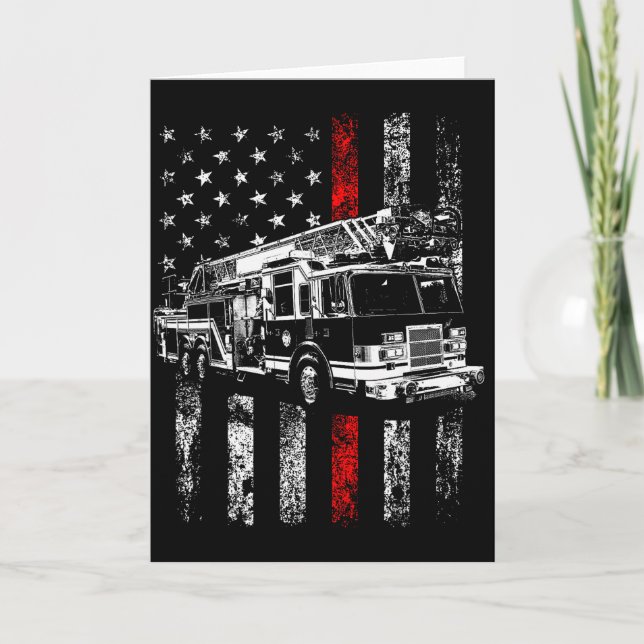 Fireman American Flag Thin Red Line Firefighter  Card (Front)