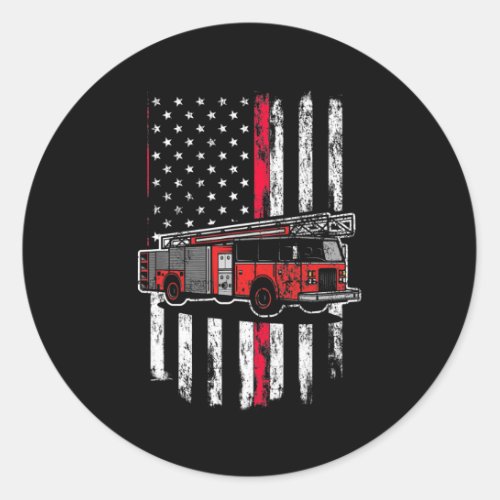 Fireman American Flag Thin Red Line Firefighter  Classic Round Sticker