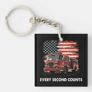 Fireman American Flag Thin Red Line Firefighter Keychain