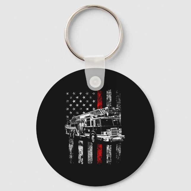 Fireman American Flag Thin Red Line Firefighter  Keychain (Front)