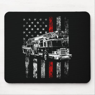 Fireman American Flag Thin Red Line Firefighter Mouse Pad