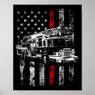 Fireman American Flag Thin Red Line Firefighter Poster