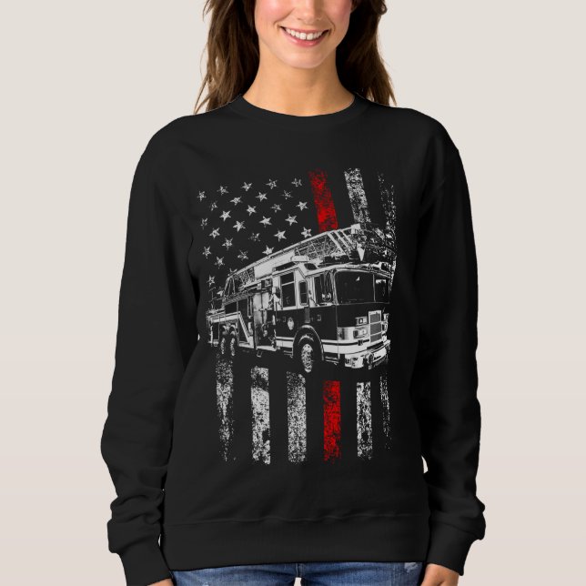 Fireman American Flag Thin Red Line Firefighter Sweatshirt (Front)