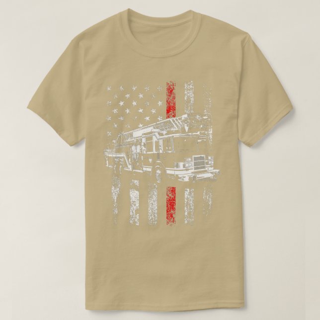 Fireman American Flag Thin Red Line Firefighter   T-Shirt (Design Front)