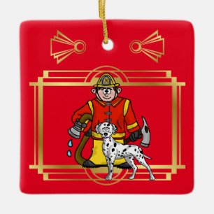Fireman and Dalmatian Christmas Ornament