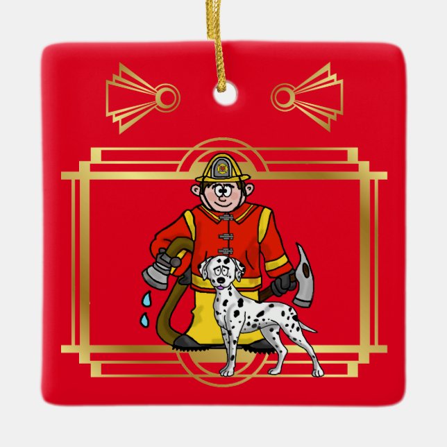 Fireman and Dalmatian Christmas Ornament (Front)