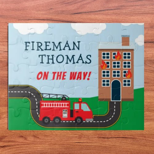 Fireman and Fire Truck with First Name Little Boy Jigsaw Puzzle