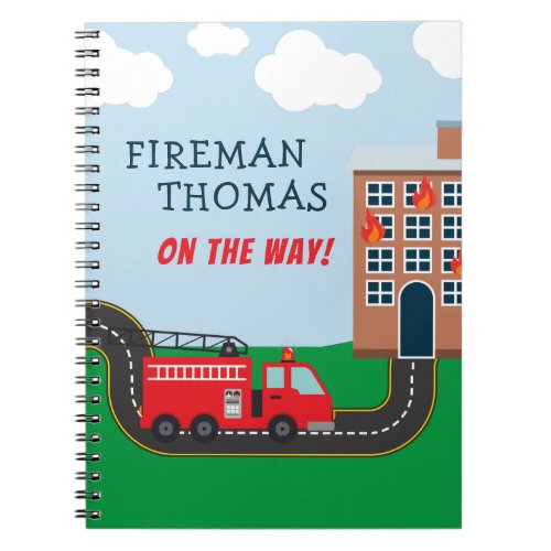 Fireman and Fire Truck with First Name Little Boy Notebook