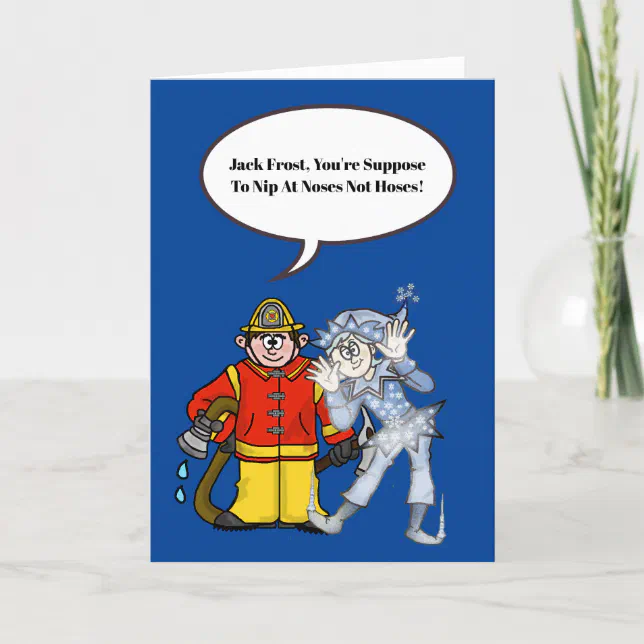 Fireman and Jack Frost Christmas Card | Zazzle