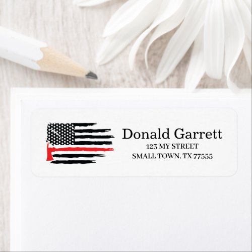 Fireman Axe US Flag First Responder Address Label