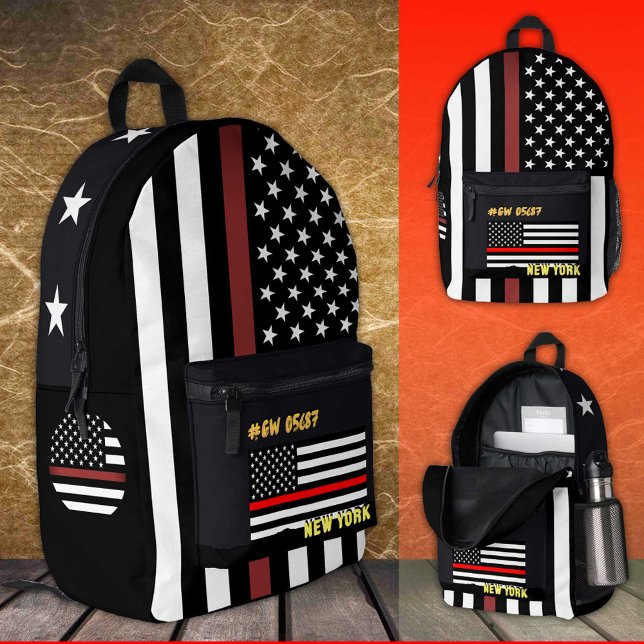 Fireman Backpack, Thin Red Line bag, American Flag Printed Backpack (Creator Uploaded)