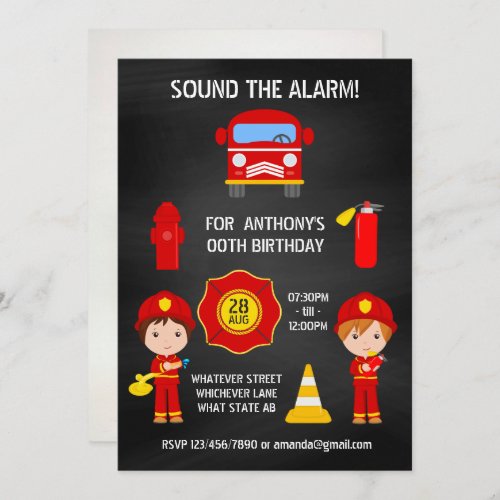 Fireman Birthday Chalkboard add photo invitation