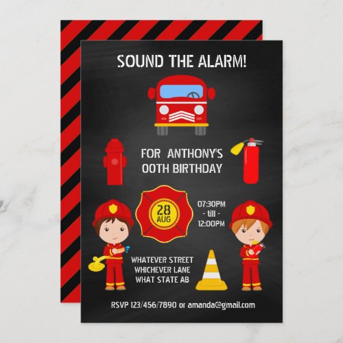 Fireman Birthday Chalkboard invitation