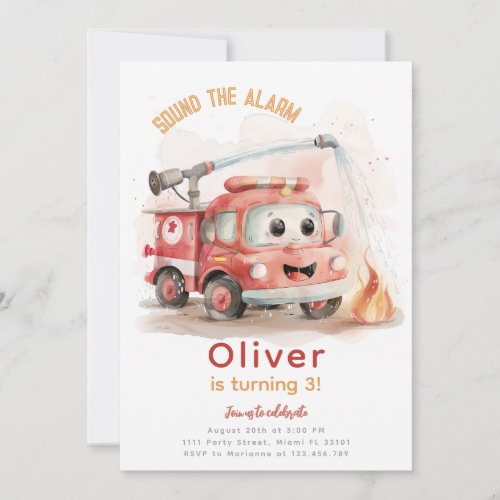 Fireman Birthday Firetruck Birthday Party Invitation