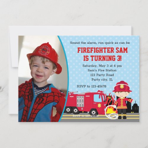 Fireman Birthday Invitations with Photo Boys