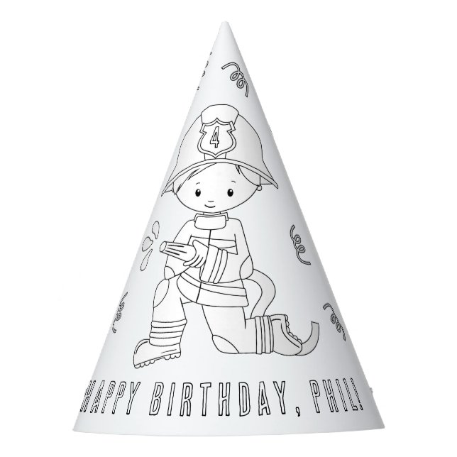 Fireman Birthday Party - Color Your Own Hat (Front)