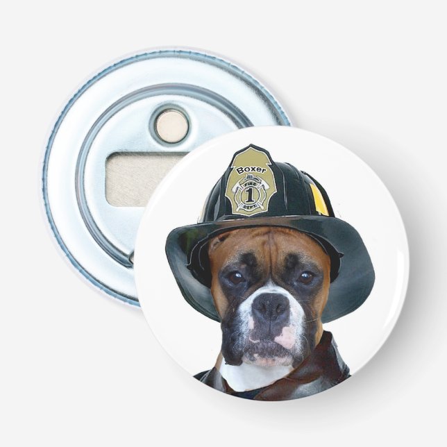 Fireman boxer dog bottle opener (Front)