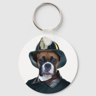 Fireman boxer dog keychain