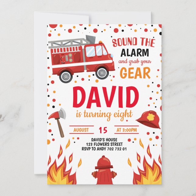 Fireman Boy Birthday Firefighter Invitation (Front)