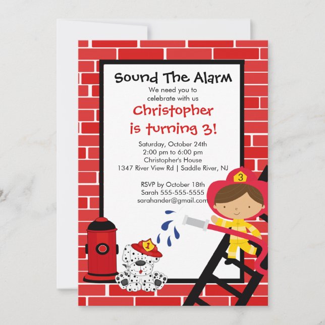 Fireman Boy Firetruck Birthday Party Invitation (Front)