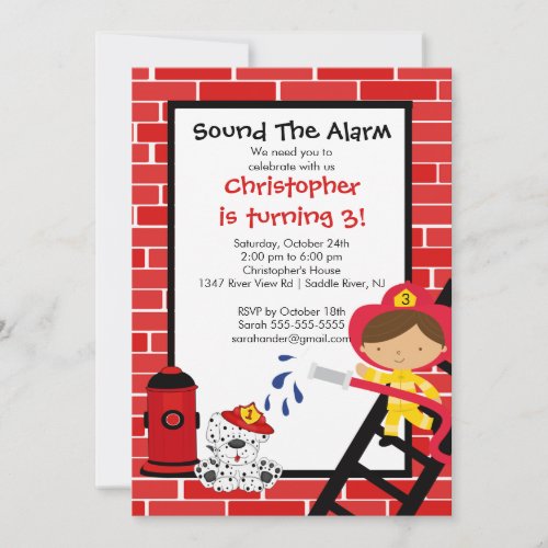 Fireman Boy Firetruck Birthday Party Custom Invitations