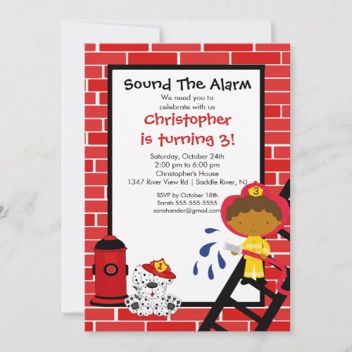Fireman Boy Firetruck Birthday Party Personalized Invitation