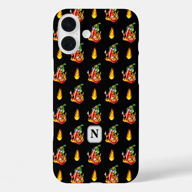 Fireman Chili Black Flame Design Custom Initial Case-Mate iPhone Case (Back)