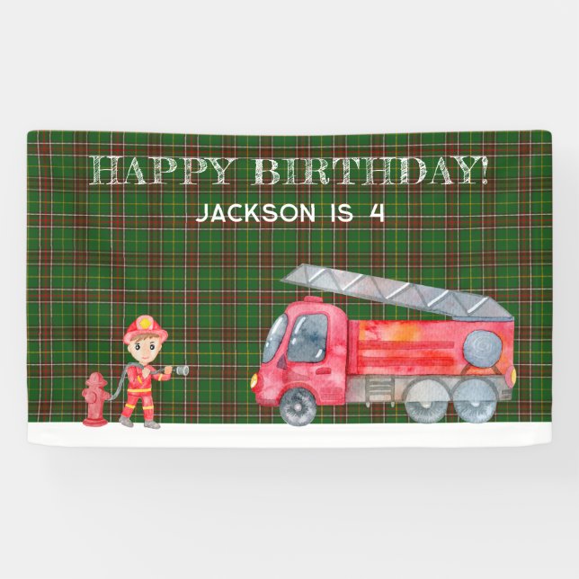 Fireman Christmas Firetruck Boys birthday Party Banner (Horizontal)