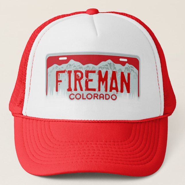 Fireman Colorado red license plate souvenir hat (Front)