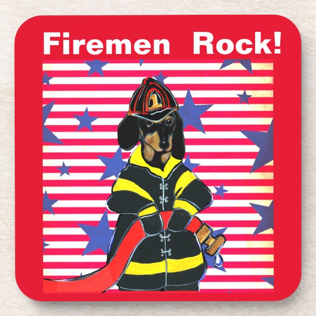 FIREMAN DACHSHUND   BEVERAGE COASTER (Front)