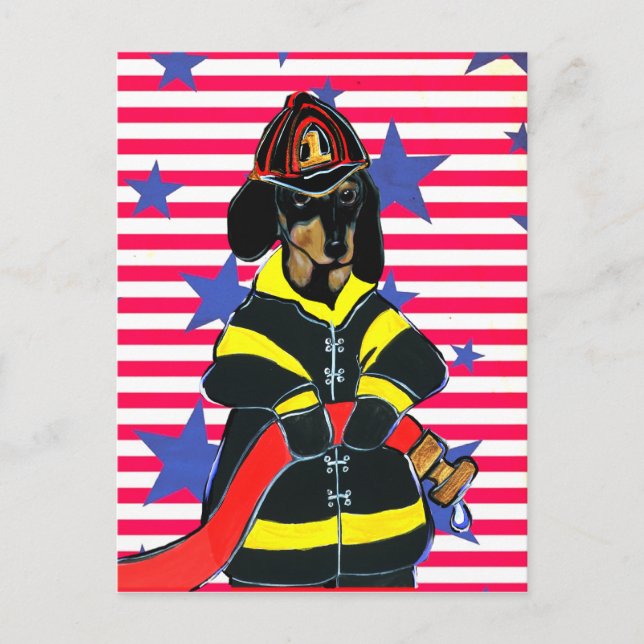 FIREMAN DACHSHUND POSTCARD (Front)
