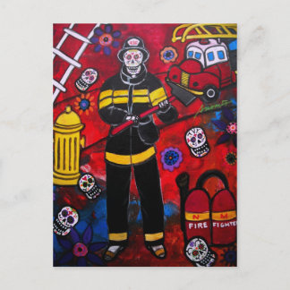 FIREMAN DAY OF THE DEAD POSTCARD