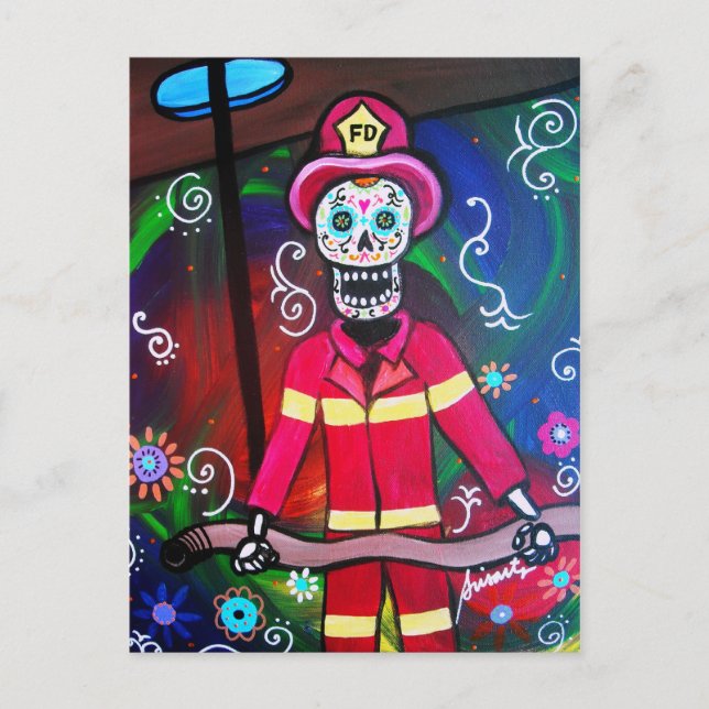 FIREMAN DIA DE LOS MUERTOS POSTCARD (Front)