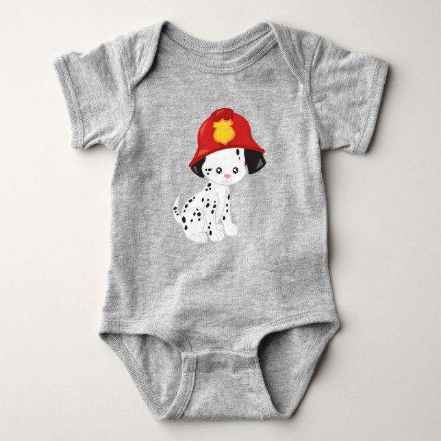 Fireman Dog, Firefighter, Dalmatian, Cute Dog Baby Bodysuit (Front)