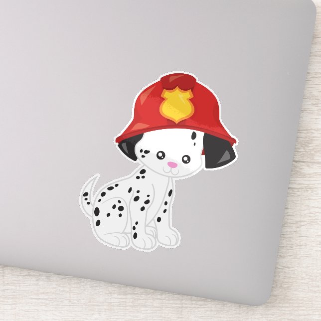 Fireman Dog, Firefighter, Dalmatian, Cute Dog Sticker (Detail)